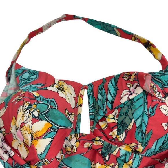 FOREVER 21 + TUMMY CONTROL RUFFLE TROPICAL FLORAL HALTER ONE PIECE SWIMSUIT 1X - Picture 3 of 7